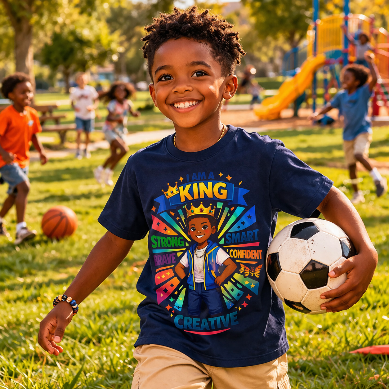 I Am A King Youth T‑Shirt — Strong, Smart, Brave, Creative Kids Tee