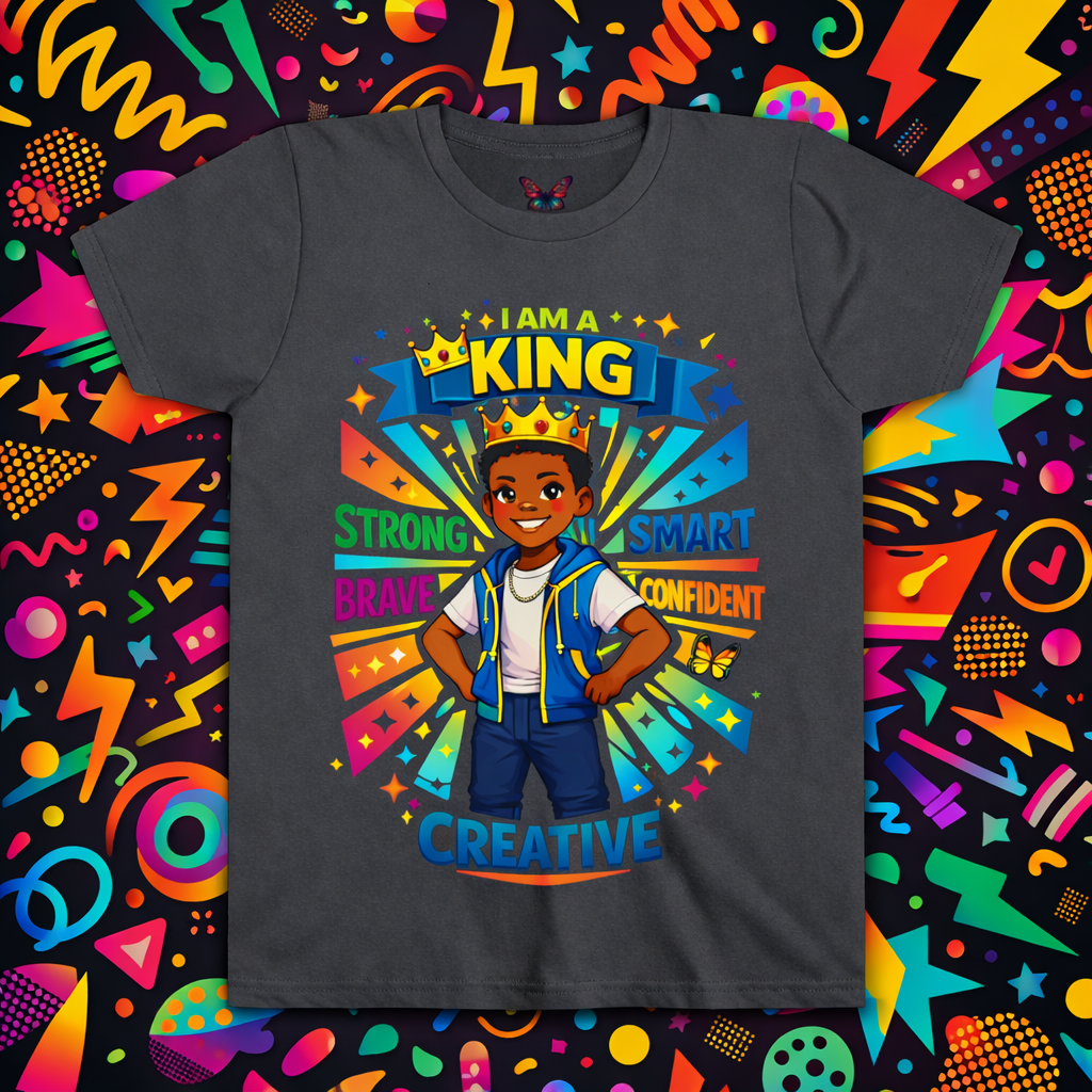 I Am A King Youth T‑Shirt — Strong, Smart, Brave, Creative Kids Tee