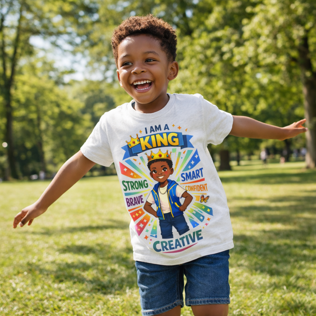 I Am A King Youth T‑Shirt — Strong, Smart, Brave, Creative Kids Tee