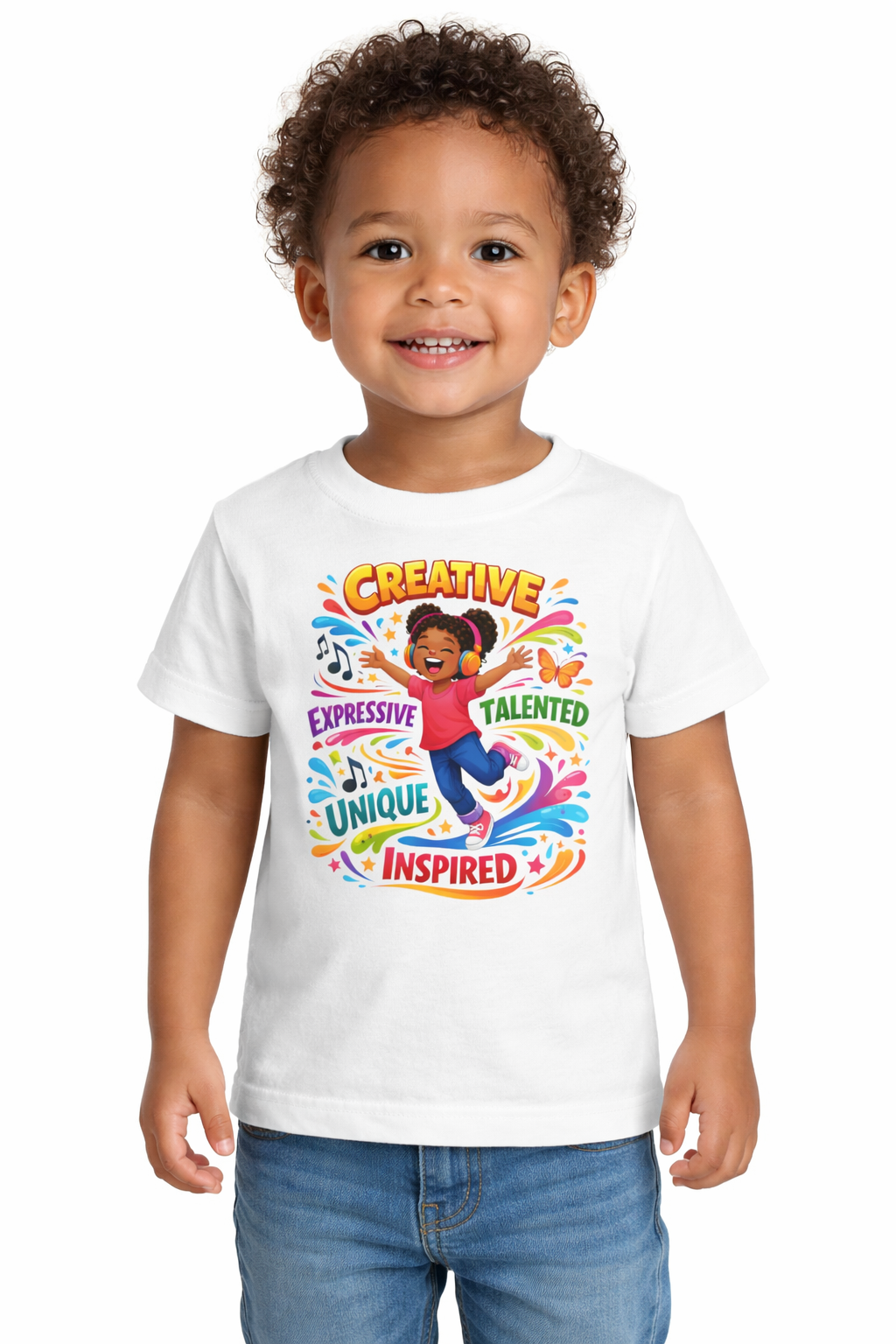 Toddler Tee – "Creative, Talented, Unique, Inspired" Colorful Kids Graphic Shirt