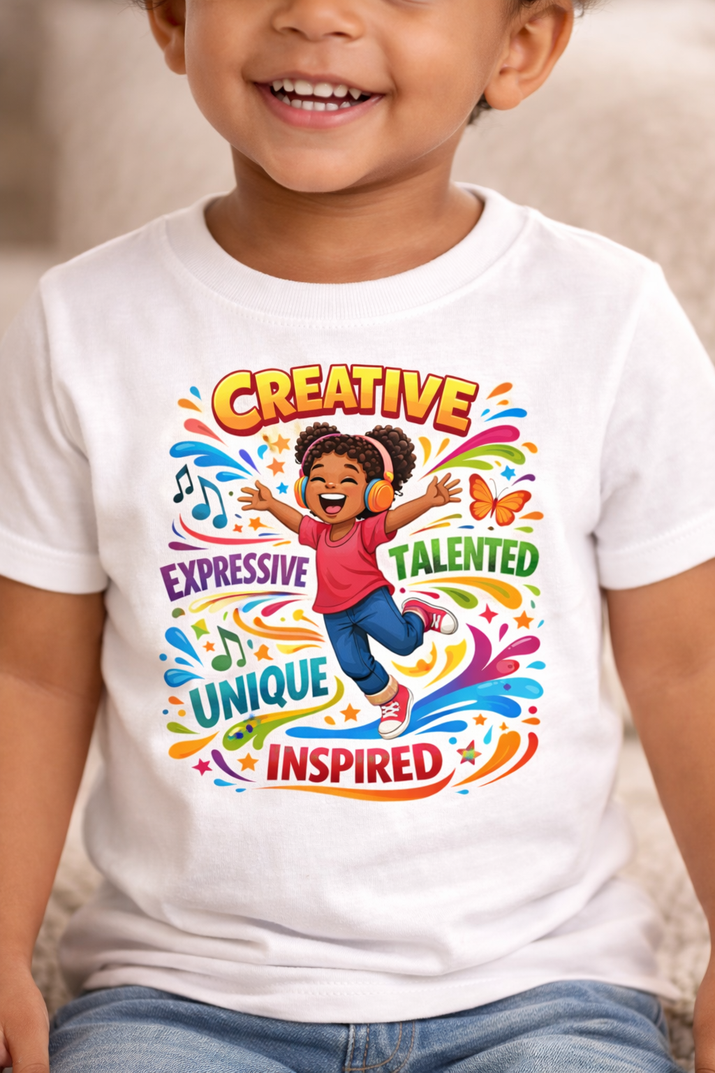 Toddler Tee – "Creative, Talented, Unique, Inspired" Colorful Kids Graphic Shirt