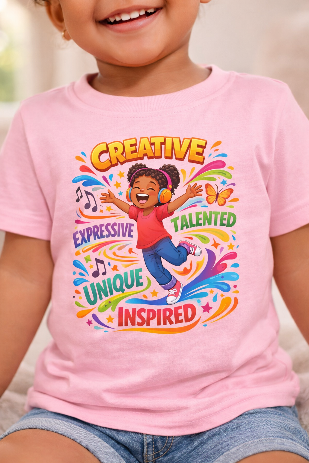 Toddler Tee – "Creative, Talented, Unique, Inspired" Colorful Kids Graphic Shirt