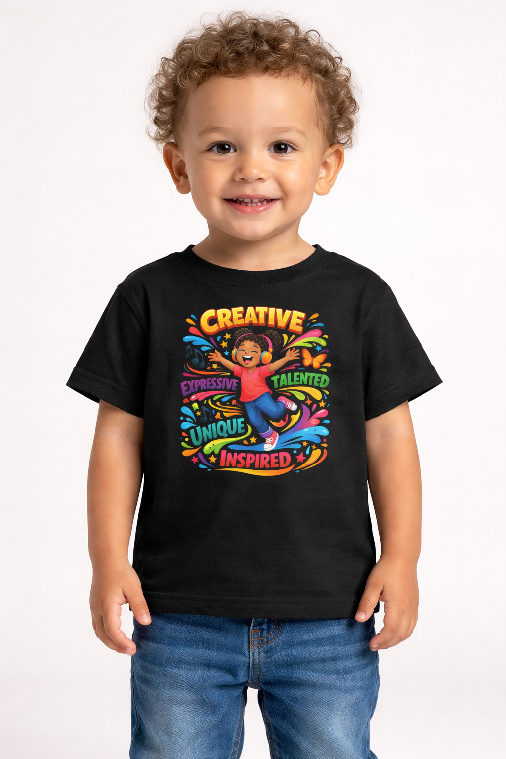 Toddler Tee – "Creative, Talented, Unique, Inspired" Colorful Kids Graphic Shirt