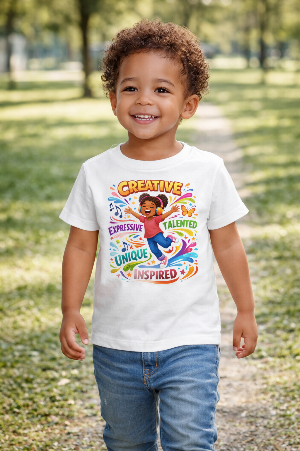 Toddler Tee – "Creative, Talented, Unique, Inspired" Colorful Kids Graphic Shirt