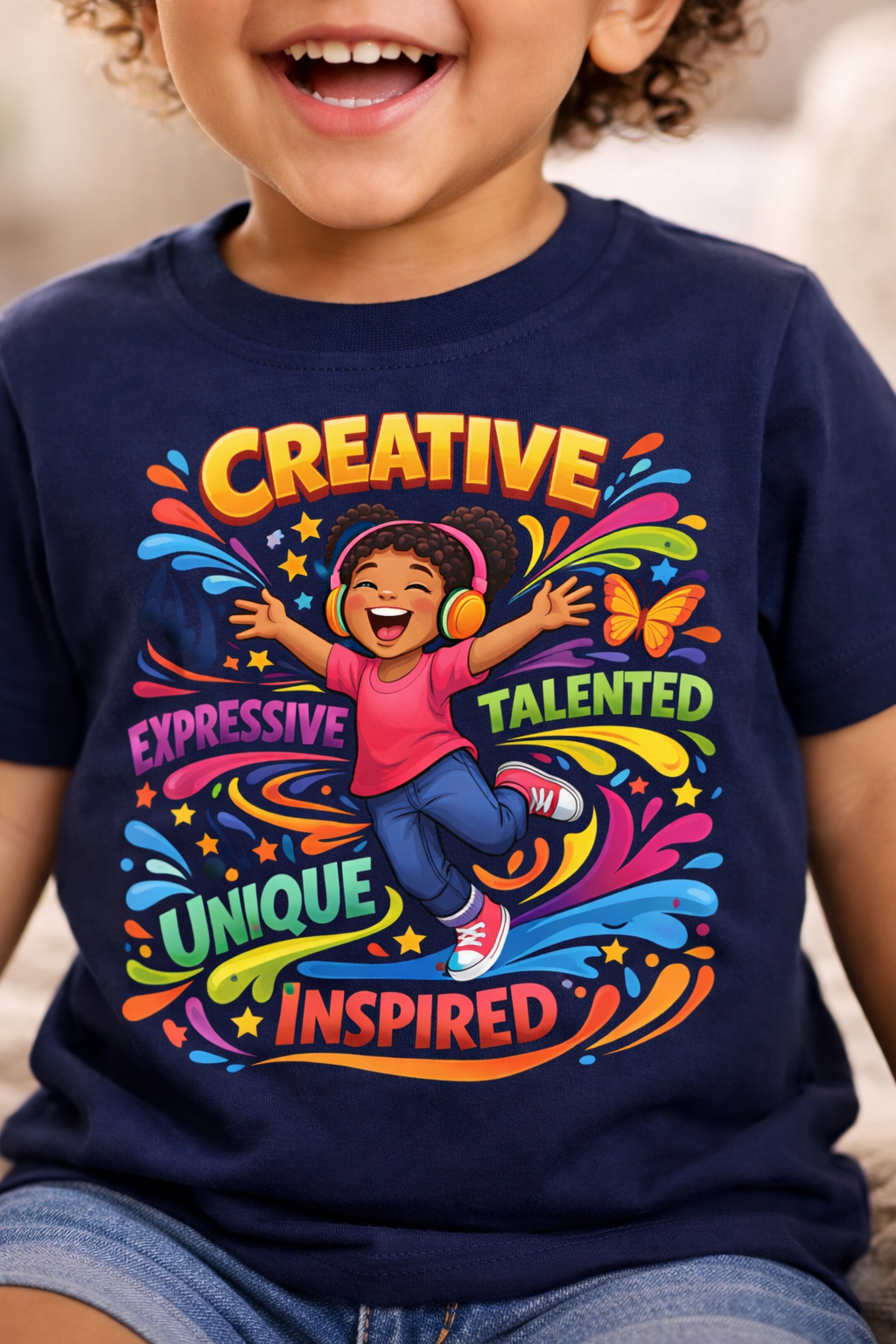 Toddler Tee – "Creative, Talented, Unique, Inspired" Colorful Kids Graphic Shirt