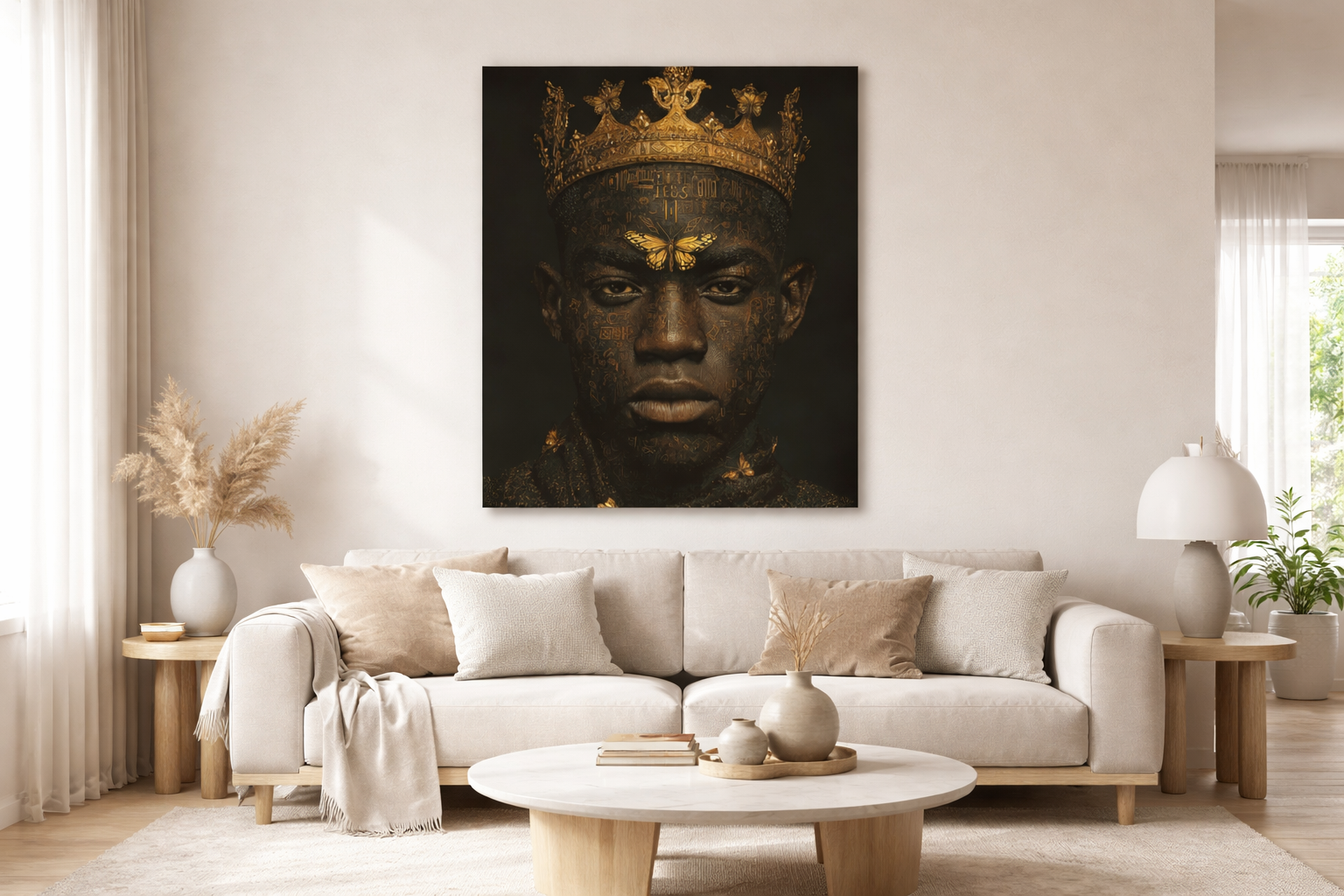 Regal King Portrait Canvas Print — Dark Gold Crown Wall Art