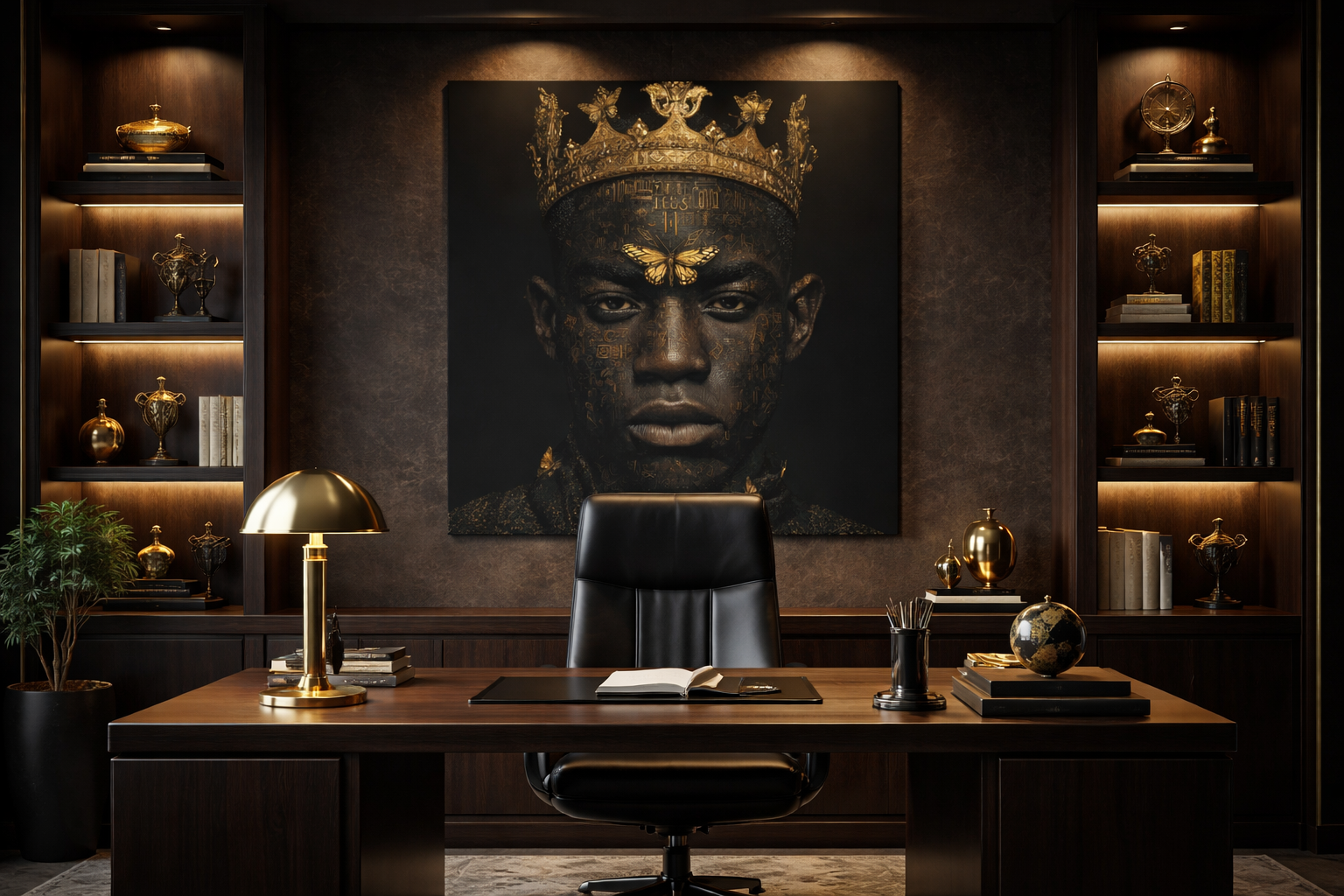 Regal King Portrait Canvas Print — Dark Gold Crown Wall Art