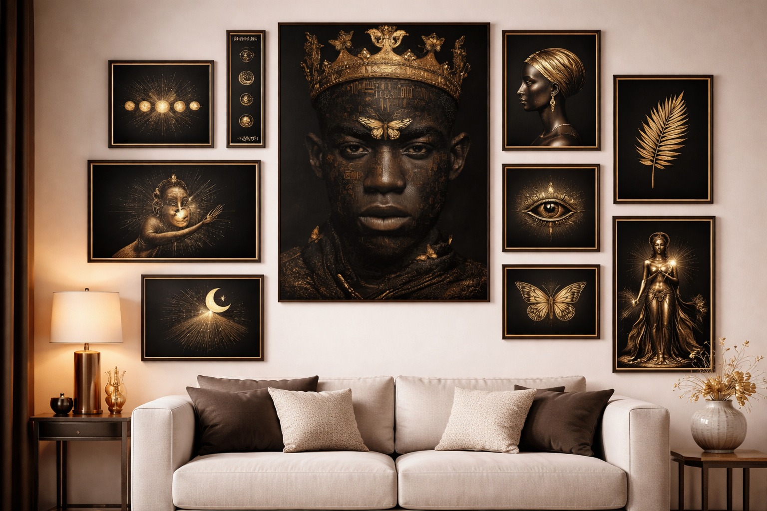 Regal King Portrait Canvas Print — Dark Gold Crown Wall Art