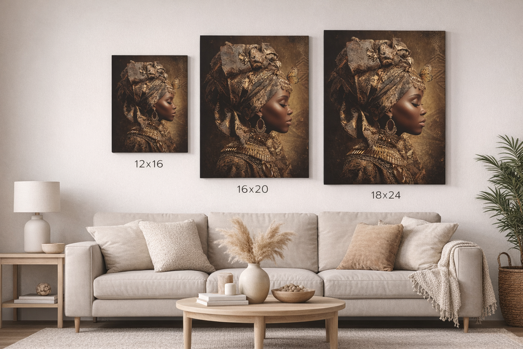 Golden Queen Portrait Canvas – African Goddess Profile Matte Canvas Art