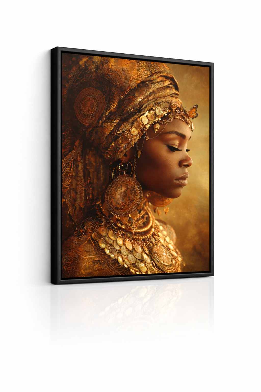 Gold Empress Portrait Canvas – African Queen Wall Art, Matte Stretched 1.25"
