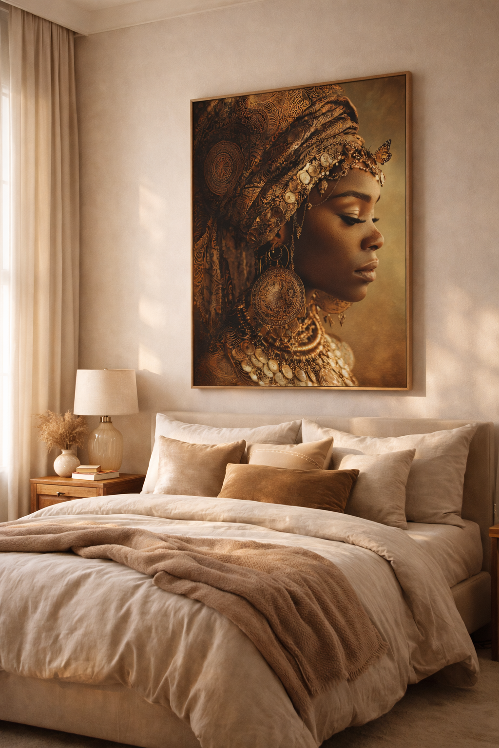 Gold Empress Portrait Canvas – African Queen Wall Art, Matte Stretched 1.25"
