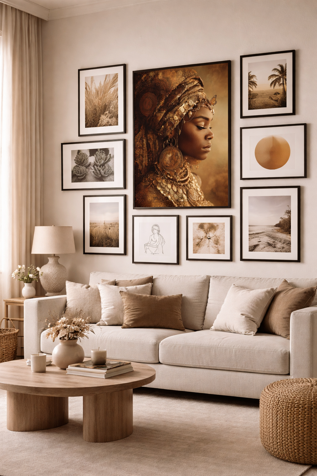 Gold Empress Portrait Canvas – African Queen Wall Art, Matte Stretched 1.25"