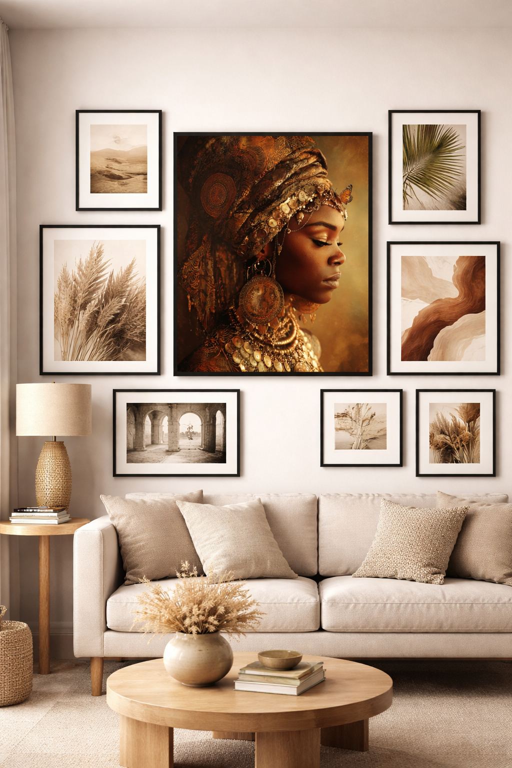 Gold Empress Portrait Canvas – African Queen Wall Art, Matte Stretched 1.25"