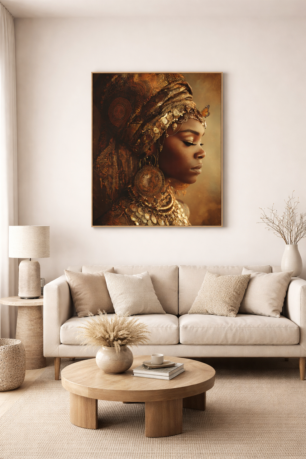Gold Empress Portrait Canvas – African Queen Wall Art, Matte Stretched 1.25"