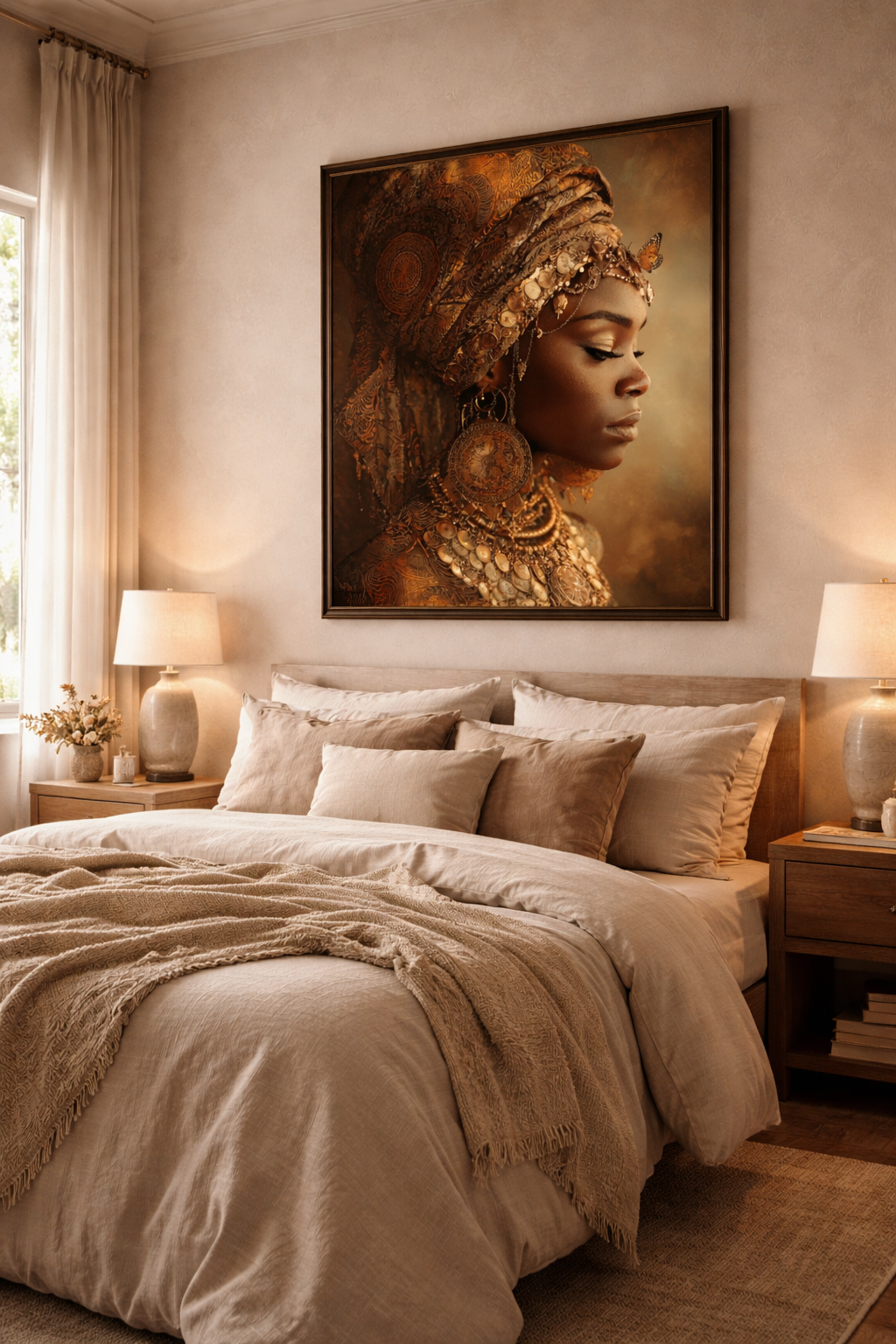 Gold Empress Portrait Canvas – African Queen Wall Art, Matte Stretched 1.25"
