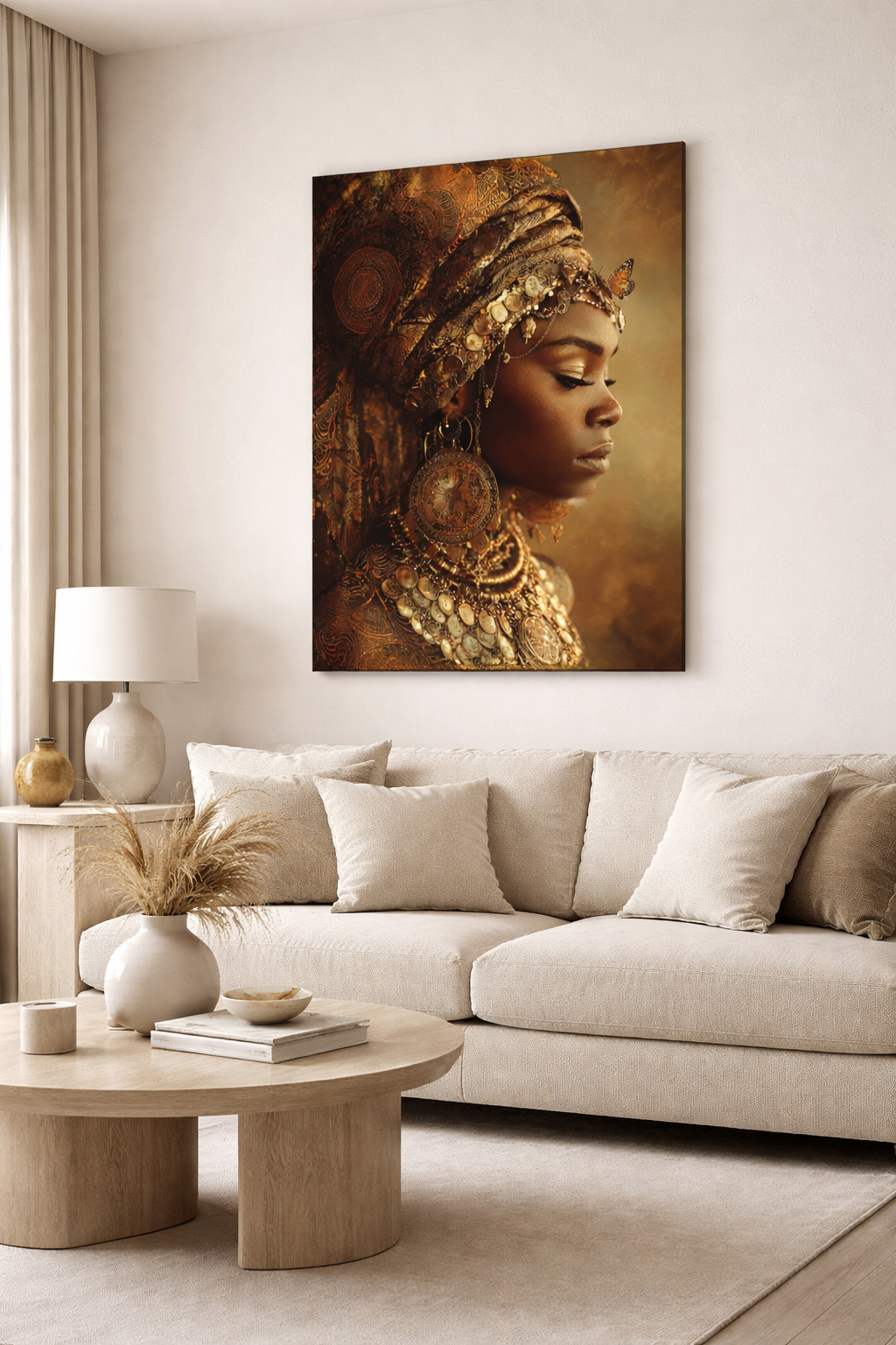 Gold Empress Portrait Canvas – African Queen Wall Art, Matte Stretched 1.25"