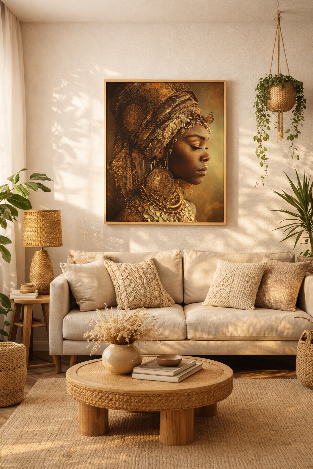 Gold Empress Portrait Canvas – African Queen Wall Art, Matte Stretched 1.25"