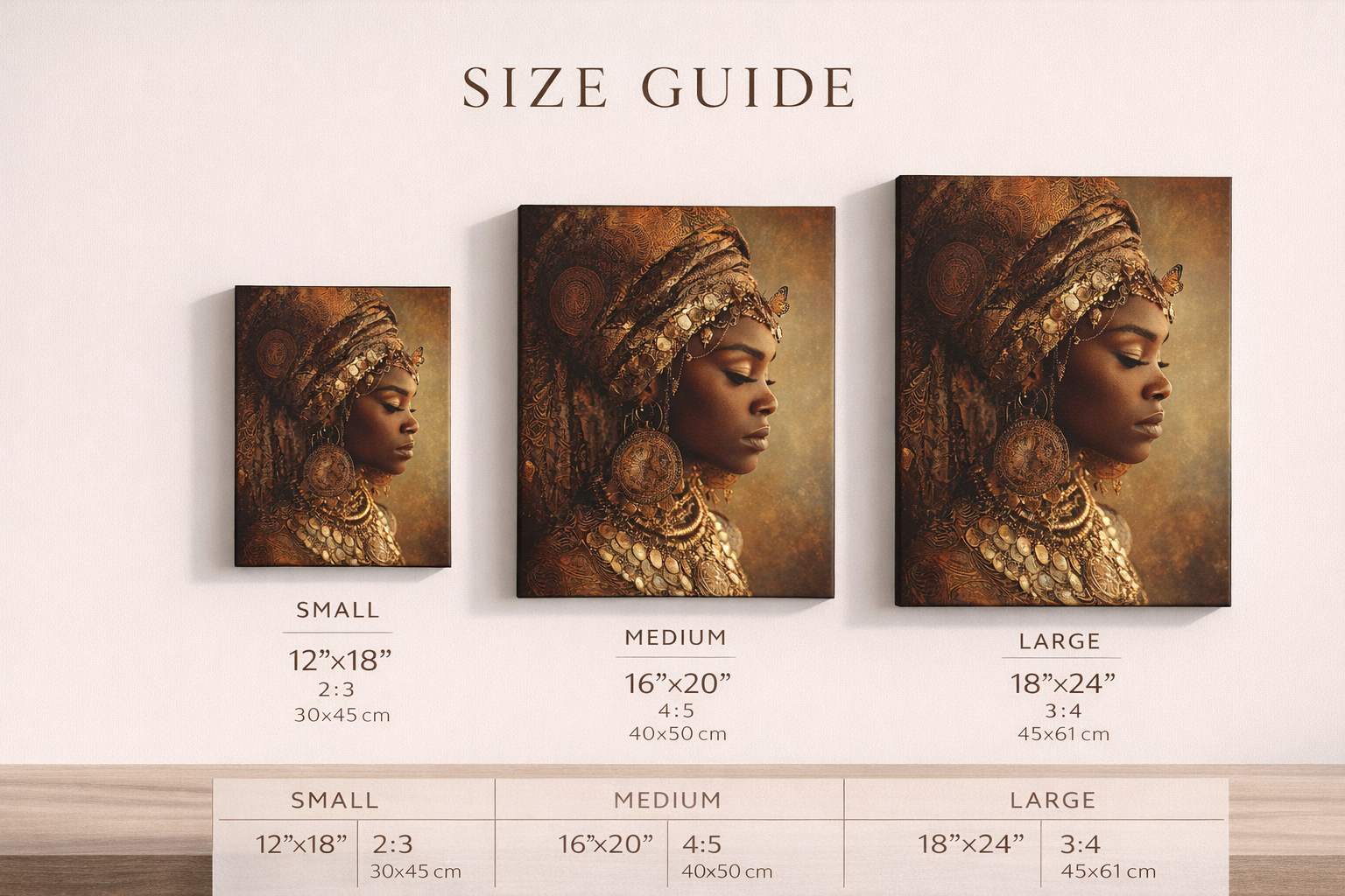Gold Empress Portrait Canvas – African Queen Wall Art, Matte Stretched 1.25"