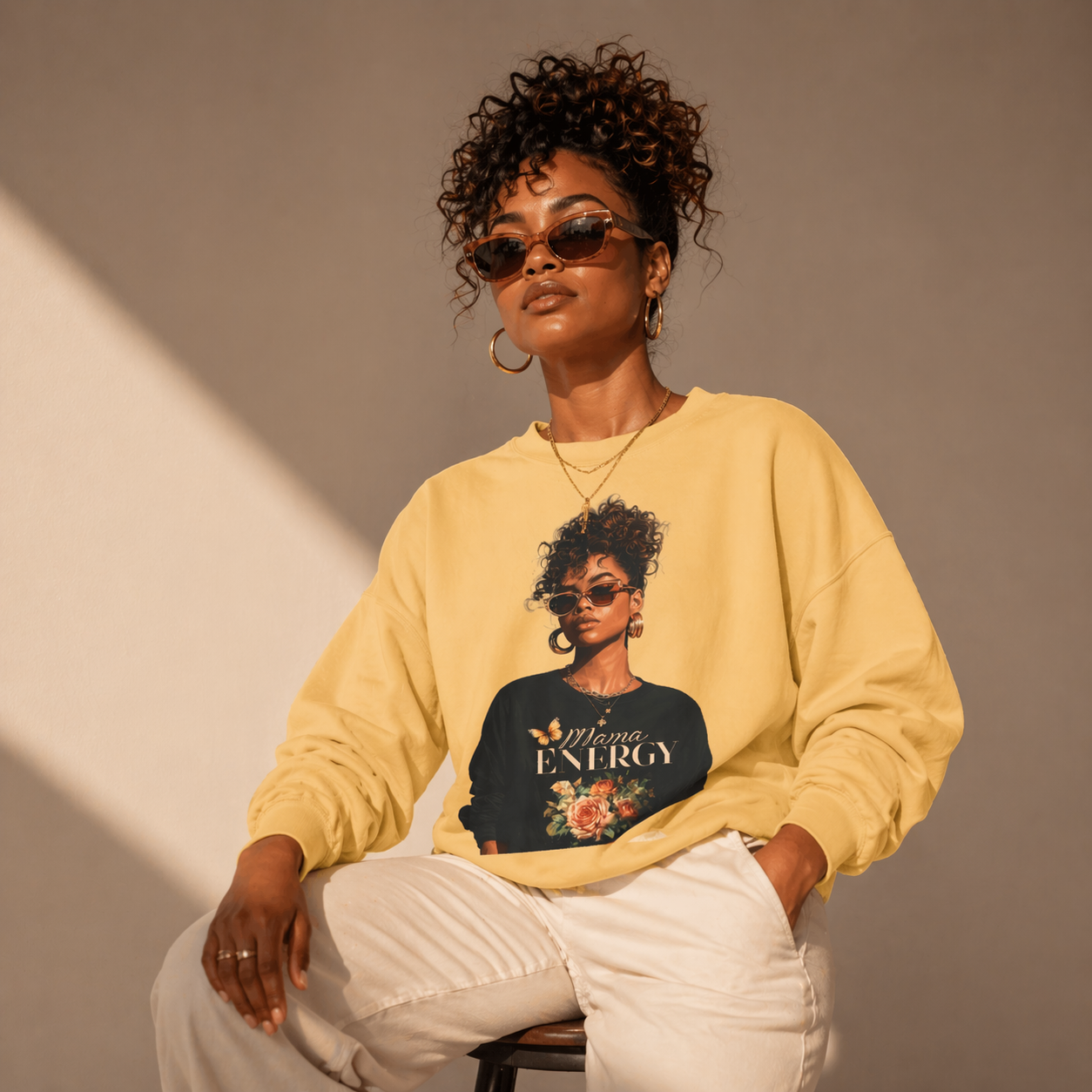 Mama Energy Sweatshirt for Women, Stylish Mom Crewneck Sweatshirt, Trendy Motherhood Graphic Sweatshirt, Gift for Mom, Black Mom Fashion Pullover