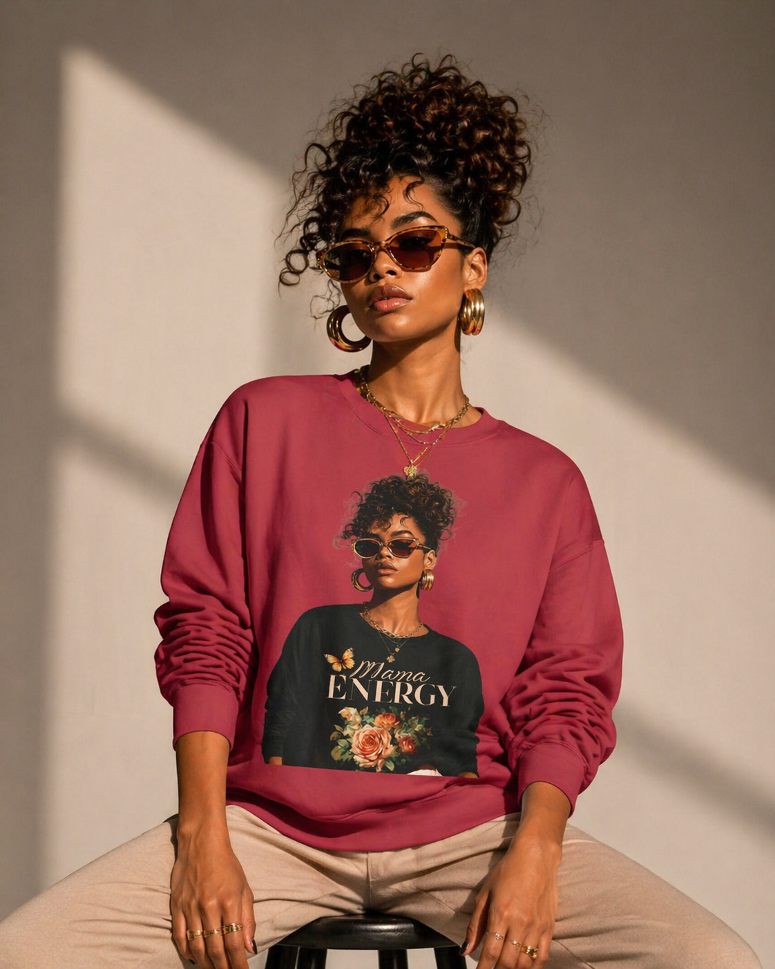 Mama Energy Sweatshirt for Women, Stylish Mom Crewneck Sweatshirt, Trendy Motherhood Graphic Sweatshirt, Gift for Mom, Black Mom Fashion Pullover
