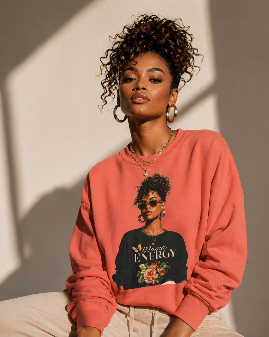 Mama Energy Sweatshirt for Women, Stylish Mom Crewneck Sweatshirt, Trendy Motherhood Graphic Sweatshirt, Gift for Mom, Black Mom Fashion Pullover