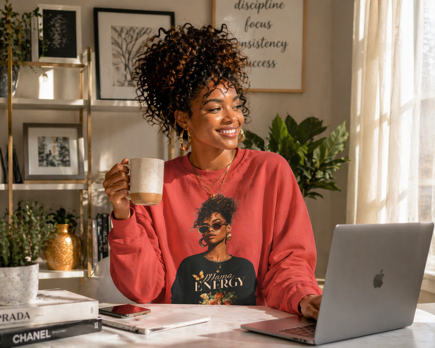 Mama Energy Sweatshirt for Women, Stylish Mom Crewneck Sweatshirt, Trendy Motherhood Graphic Sweatshirt, Gift for Mom, Black Mom Fashion Pullover