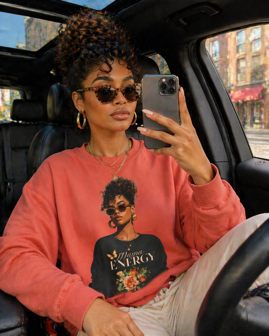 Mama Energy Sweatshirt for Women, Stylish Mom Crewneck Sweatshirt, Trendy Motherhood Graphic Sweatshirt, Gift for Mom, Black Mom Fashion Pullover