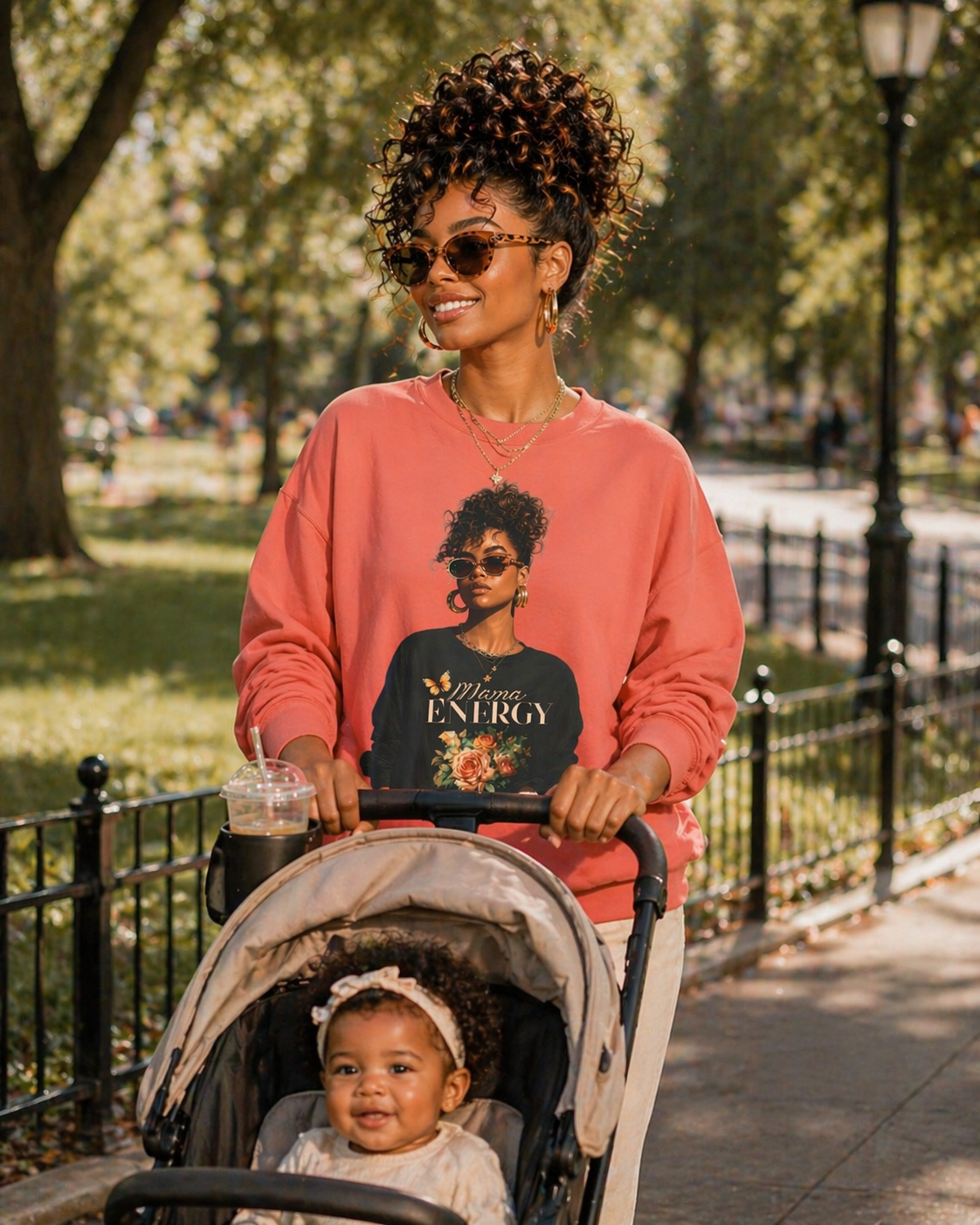 Mama Energy Sweatshirt for Women, Stylish Mom Crewneck Sweatshirt, Trendy Motherhood Graphic Sweatshirt, Gift for Mom, Black Mom Fashion Pullover