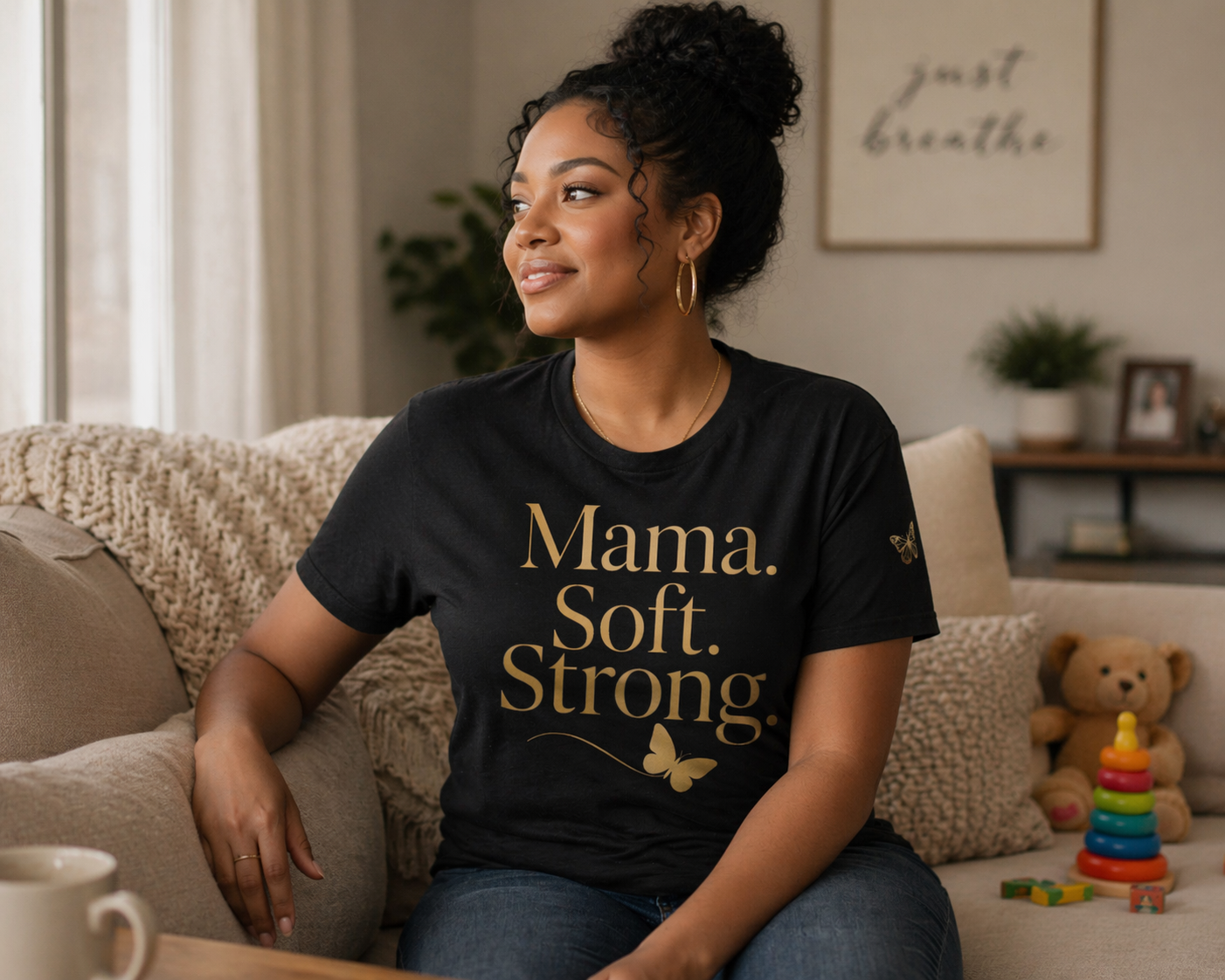 Mama Soft Strong Shirt for Women | Empowering Mom Graphic Tee | Luxury Gold Typography Mama T-Shirt | Mother’s Day Gift for Mom