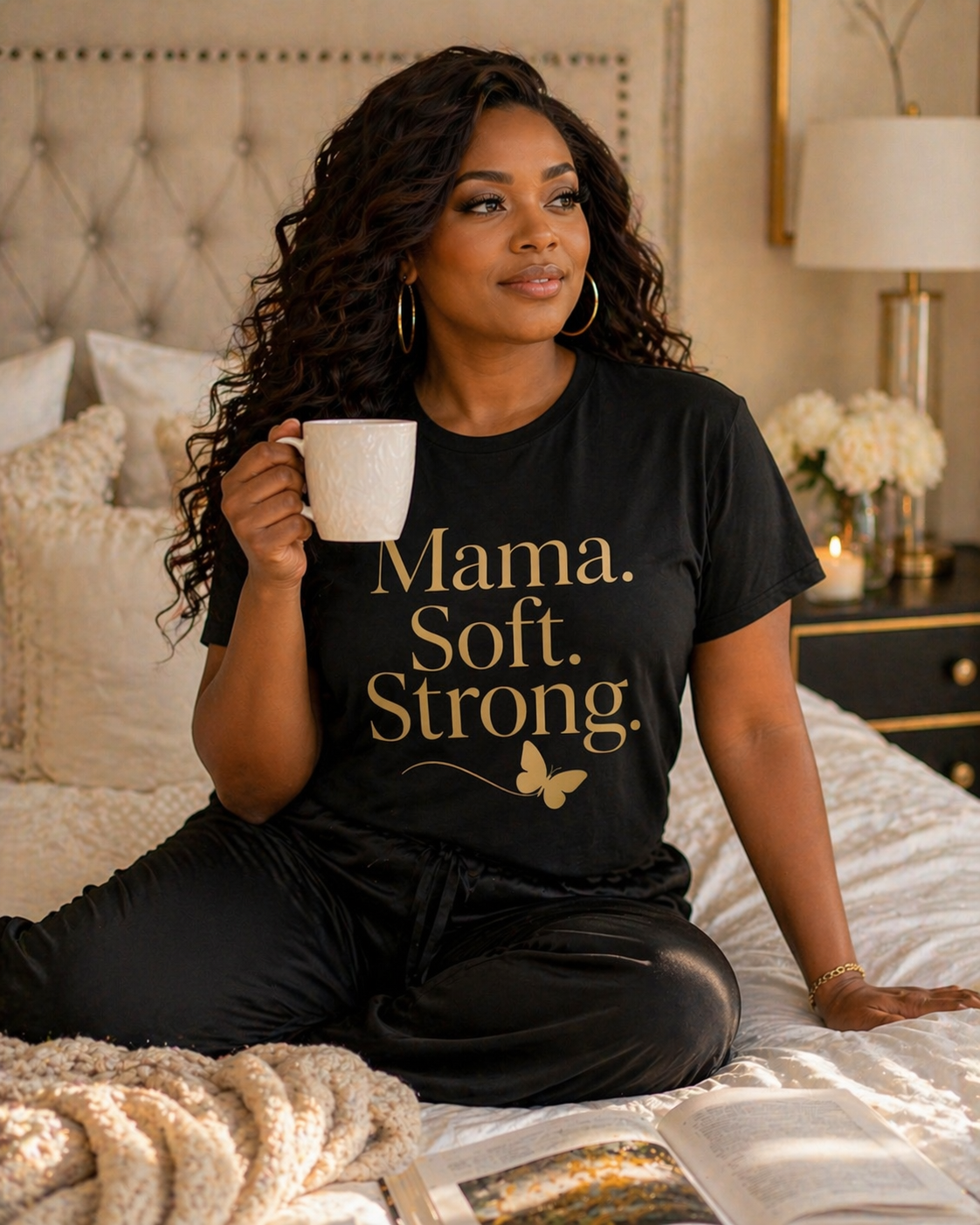 Mama Soft Strong Shirt for Women | Empowering Mom Graphic Tee | Luxury Gold Typography Mama T-Shirt | Mother’s Day Gift for Mom
