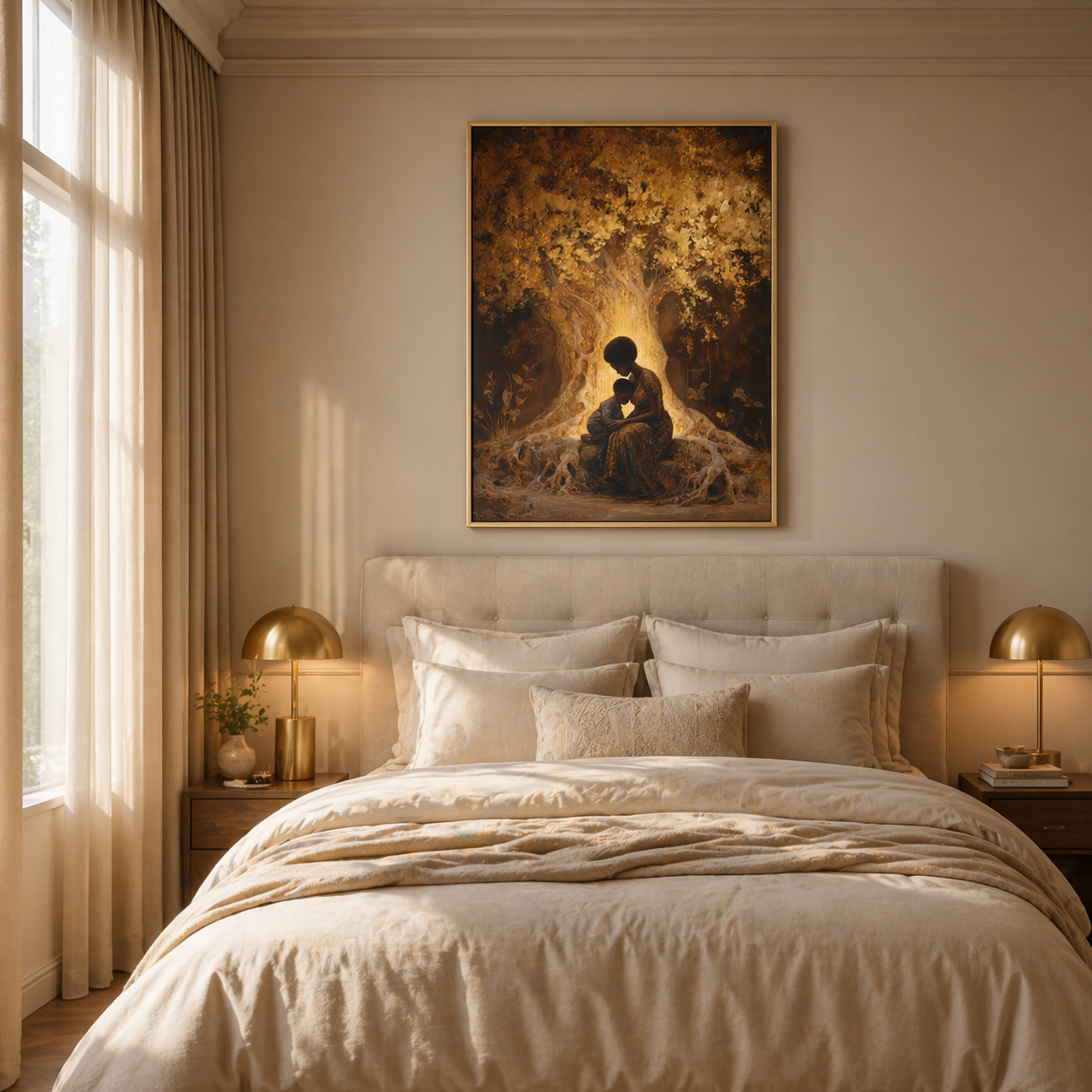 Black Mother and Child Wall Art Canvas Print, African American Motherhood Tree of Life Artwork, Luxury Black Family Canvas Decor, Healing Mother Love Wall Art