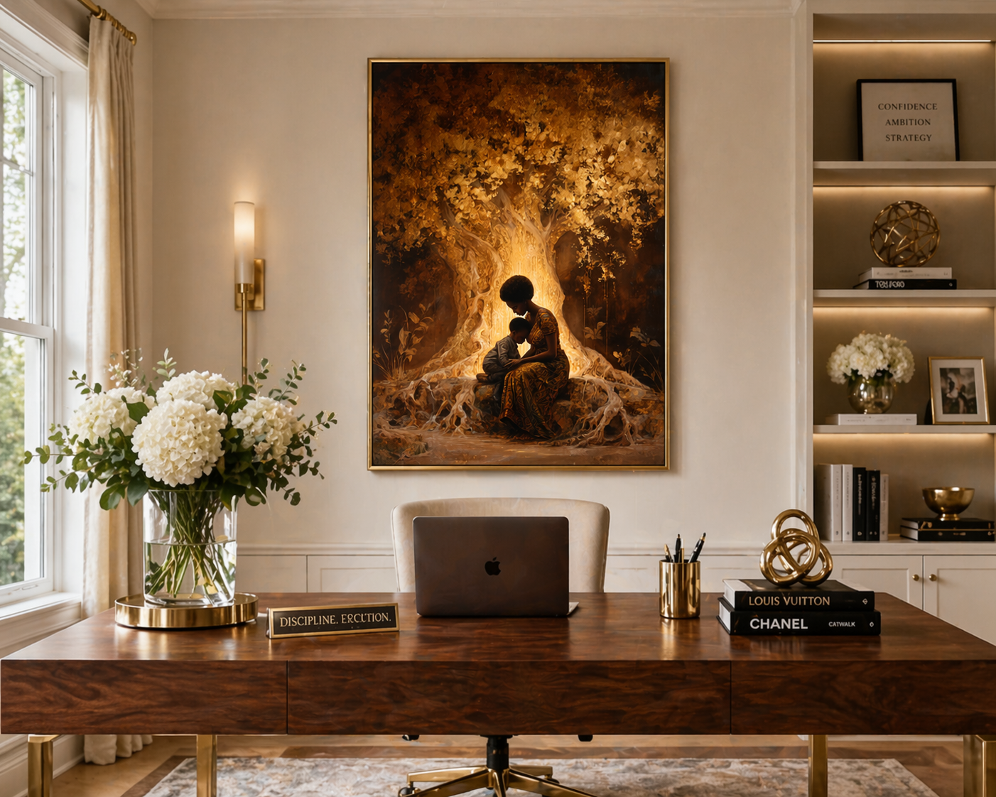 Black Mother and Child Wall Art Canvas Print, African American Motherhood Tree of Life Artwork, Luxury Black Family Canvas Decor, Healing Mother Love Wall Art