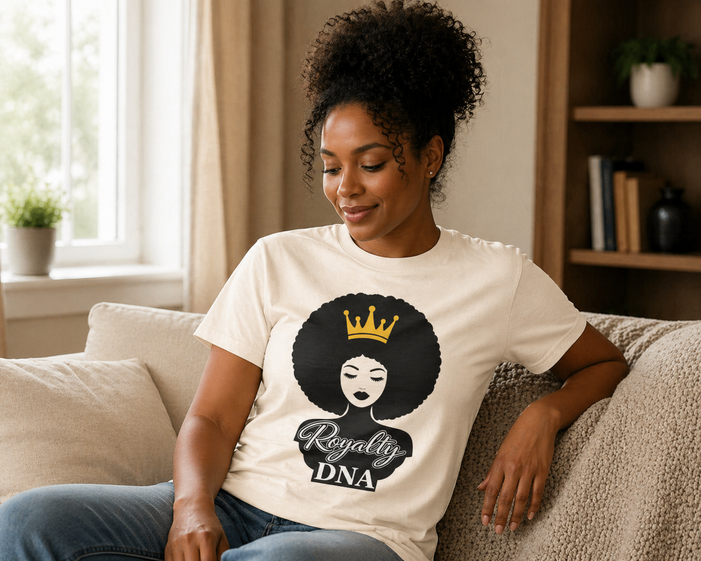 Royalty DNA T-Shirt – Afro Queen Graphic Tee, Black Woman Empowerment Shirt, Melanin Pride Apparel, Natural Hair Crown Design, Cultural Statement Tee
