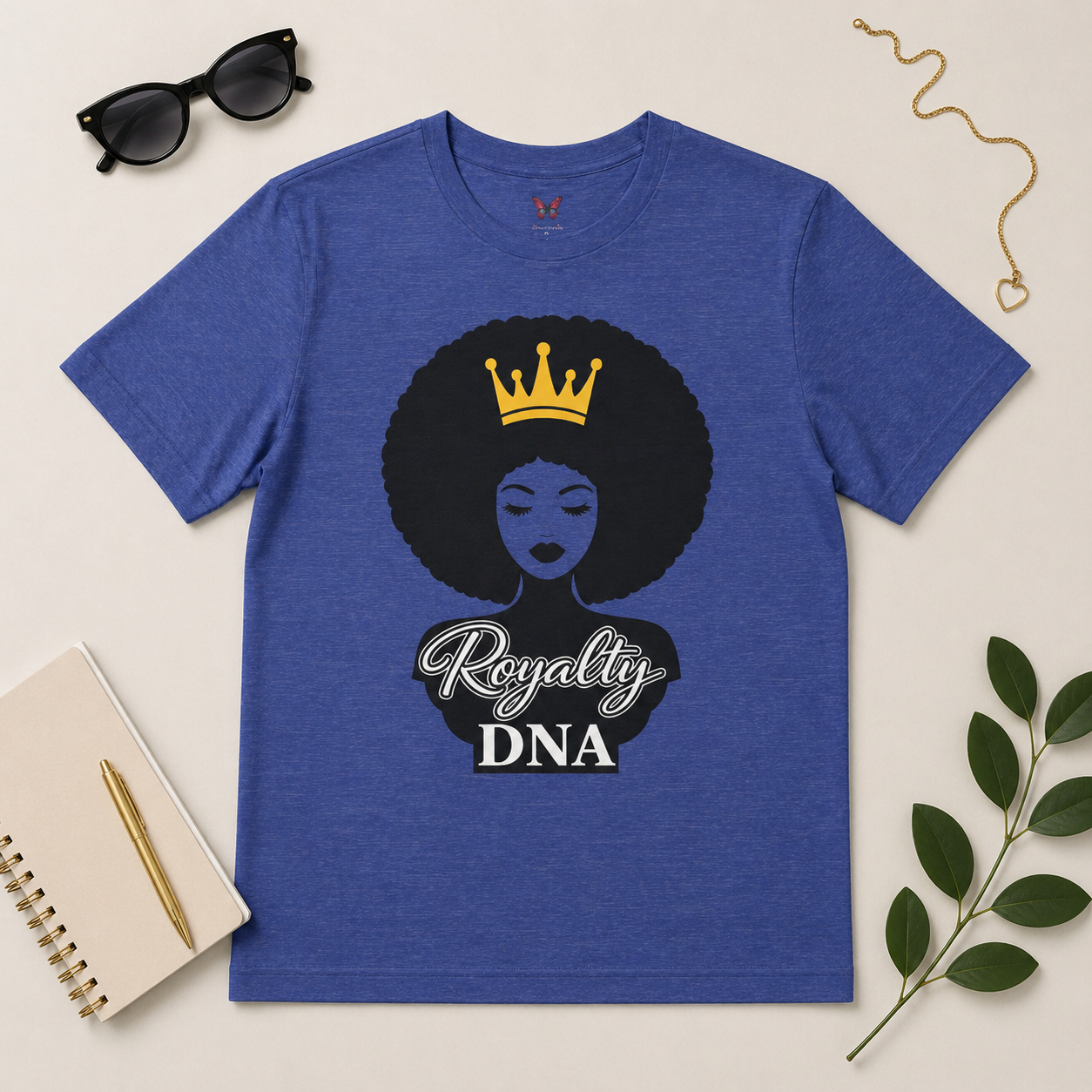 Royalty DNA T-Shirt – Afro Queen Graphic Tee, Black Woman Empowerment Shirt, Melanin Pride Apparel, Natural Hair Crown Design, Cultural Statement Tee