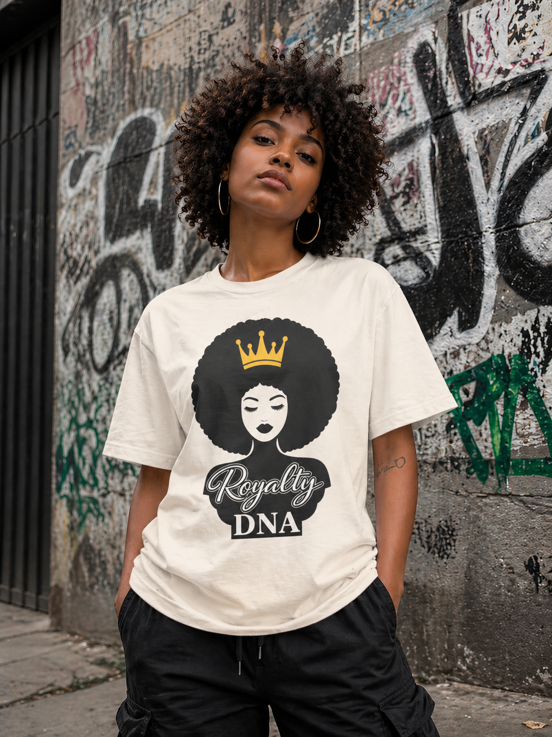 Royalty DNA T-Shirt – Afro Queen Graphic Tee, Black Woman Empowerment Shirt, Melanin Pride Apparel, Natural Hair Crown Design, Cultural Statement Tee