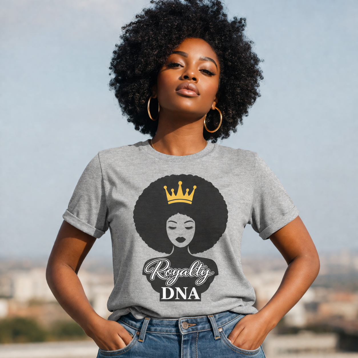 Royalty DNA T-Shirt – Afro Queen Graphic Tee, Black Woman Empowerment Shirt, Melanin Pride Apparel, Natural Hair Crown Design, Cultural Statement Tee