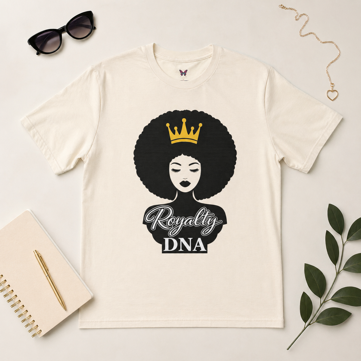 Royalty DNA T-Shirt – Afro Queen Graphic Tee, Black Woman Empowerment Shirt, Melanin Pride Apparel, Natural Hair Crown Design, Cultural Statement Tee