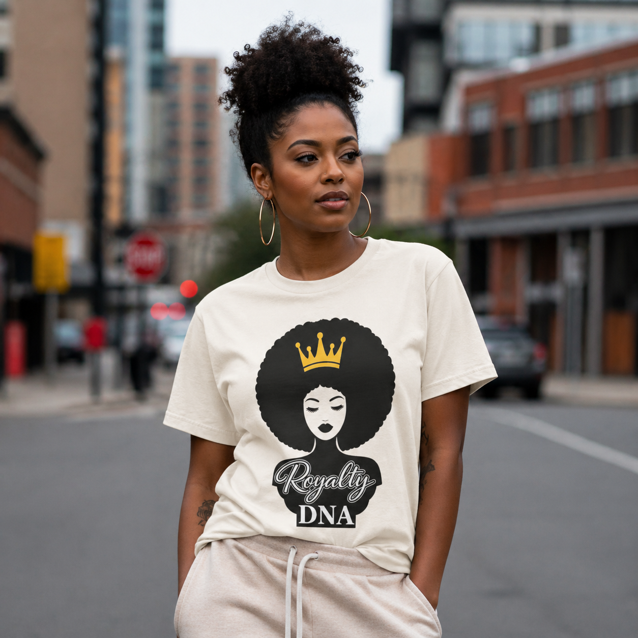 Royalty DNA T-Shirt – Afro Queen Graphic Tee, Black Woman Empowerment Shirt, Melanin Pride Apparel, Natural Hair Crown Design, Cultural Statement Tee
