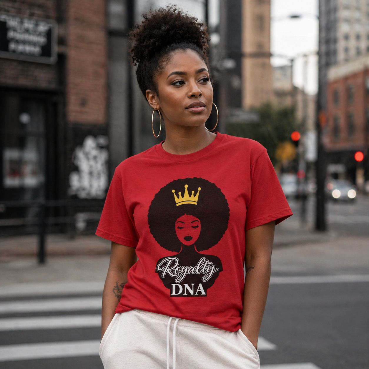 Royalty DNA T-Shirt – Afro Queen Graphic Tee, Black Woman Empowerment Shirt, Melanin Pride Apparel, Natural Hair Crown Design, Cultural Statement Tee
