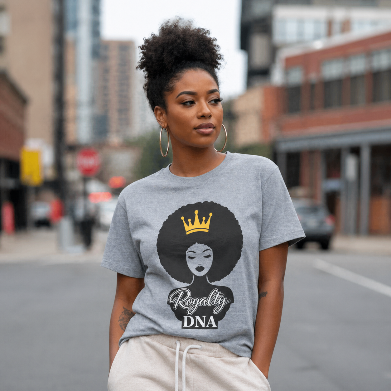 Royalty DNA T-Shirt – Afro Queen Graphic Tee, Black Woman Empowerment Shirt, Melanin Pride Apparel, Natural Hair Crown Design, Cultural Statement Tee