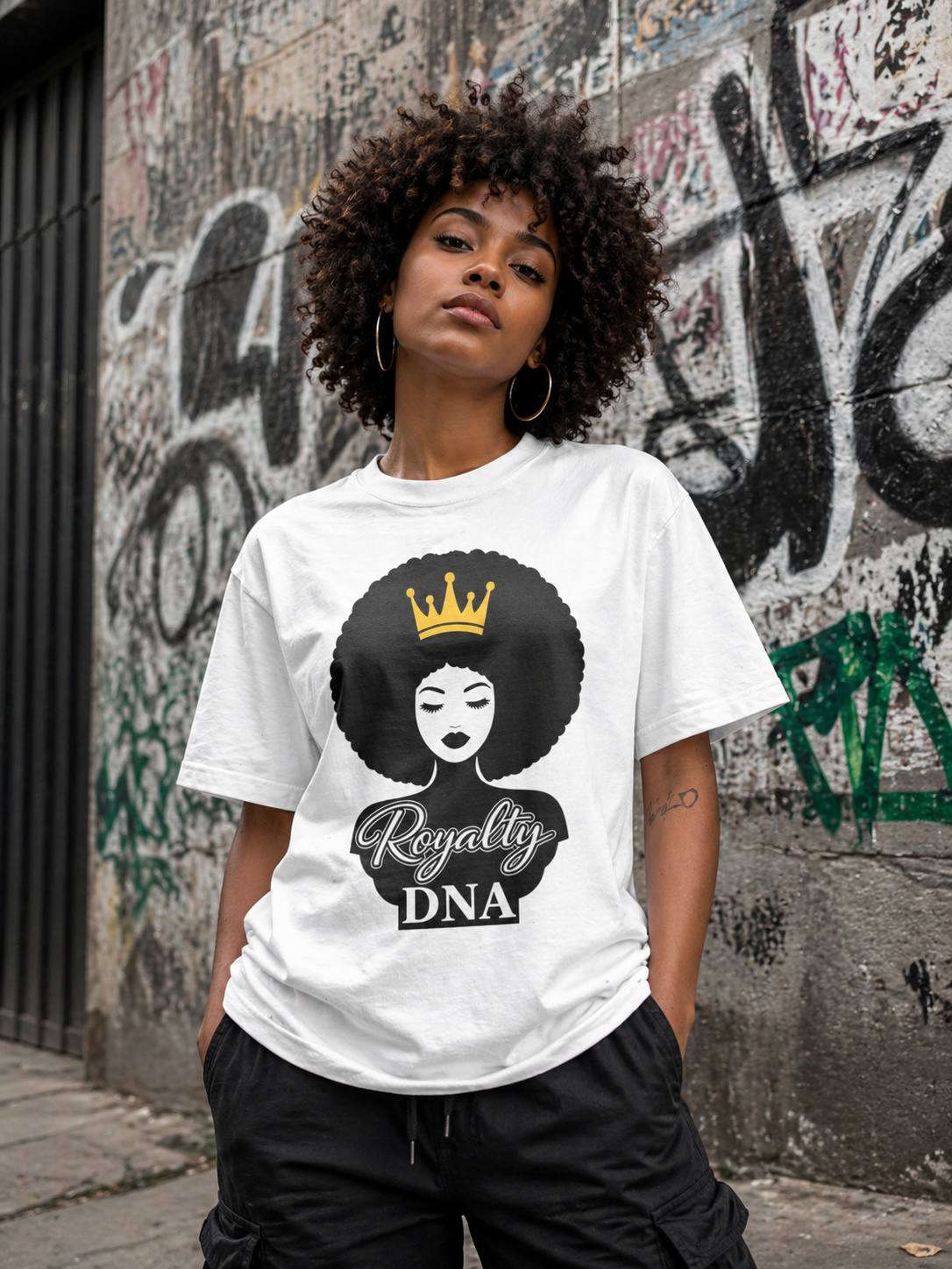 Royalty DNA T-Shirt – Afro Queen Graphic Tee, Black Woman Empowerment Shirt, Melanin Pride Apparel, Natural Hair Crown Design, Cultural Statement Tee