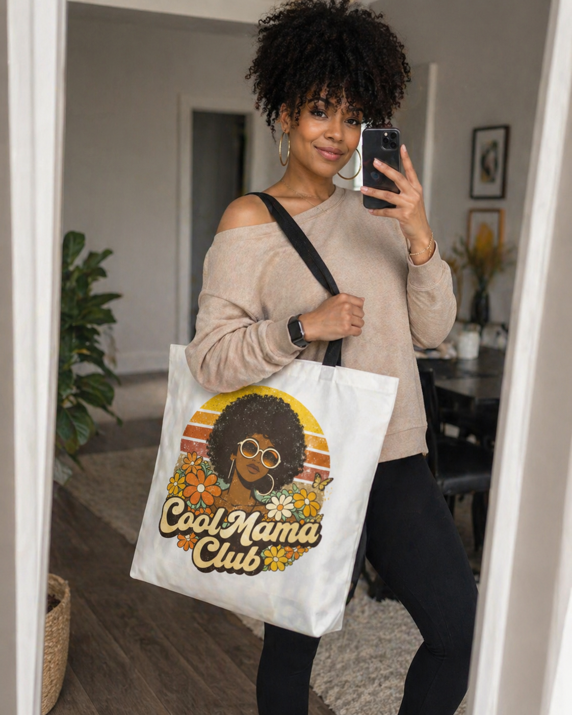 Cool Mama Club Tote Bag, Retro Mom Tote, Afro Woman Design Bag, Funny Mom Gift, Stylish Mom Bag, Mother’s Day Gift, Black Mom Gift, Aesthetic Tote
