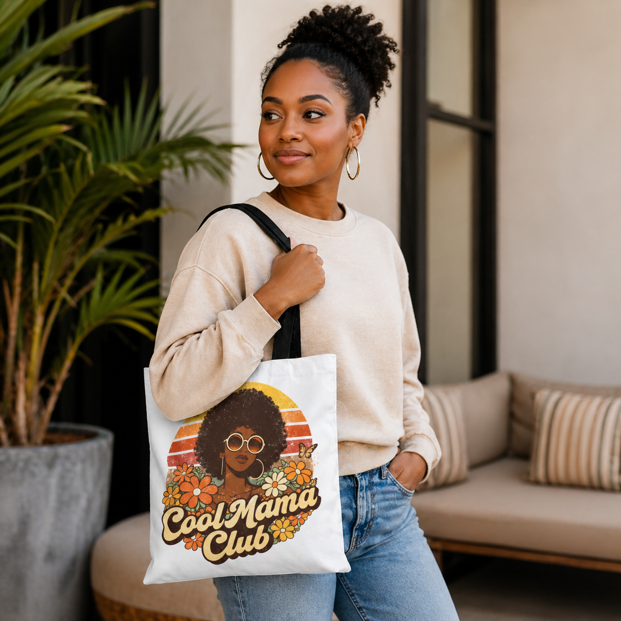 Cool Mama Club Tote Bag, Retro Mom Tote, Afro Woman Design Bag, Funny Mom Gift, Stylish Mom Bag, Mother’s Day Gift, Black Mom Gift, Aesthetic Tote