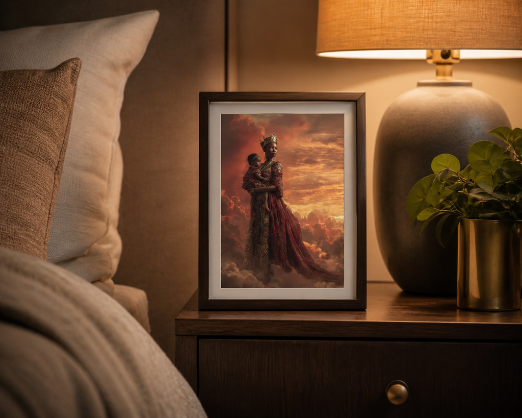 African Queen Mother Wall Art Canvas, Black Royalty Art Print, Melanin Motherhood Decor, Regal Black Woman Portrait, Afrocentric Home Decor, Luxury Gold Wall Art