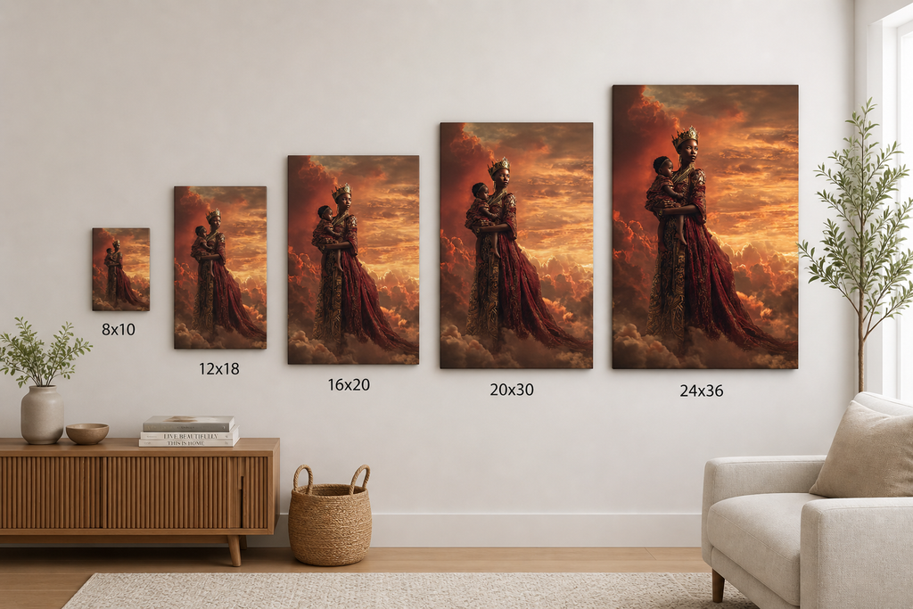 African Queen Mother Wall Art Canvas, Black Royalty Art Print, Melanin Motherhood Decor, Regal Black Woman Portrait, Afrocentric Home Decor, Luxury Gold Wall Art