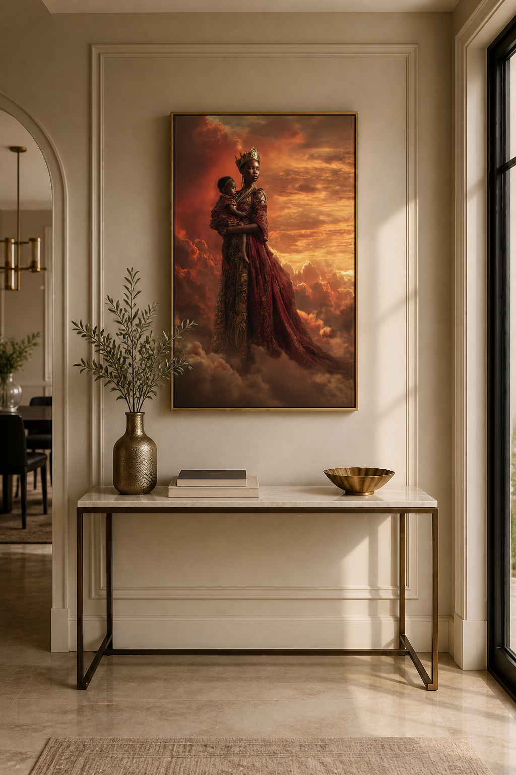 African Queen Mother Wall Art Canvas, Black Royalty Art Print, Melanin Motherhood Decor, Regal Black Woman Portrait, Afrocentric Home Decor, Luxury Gold Wall Art