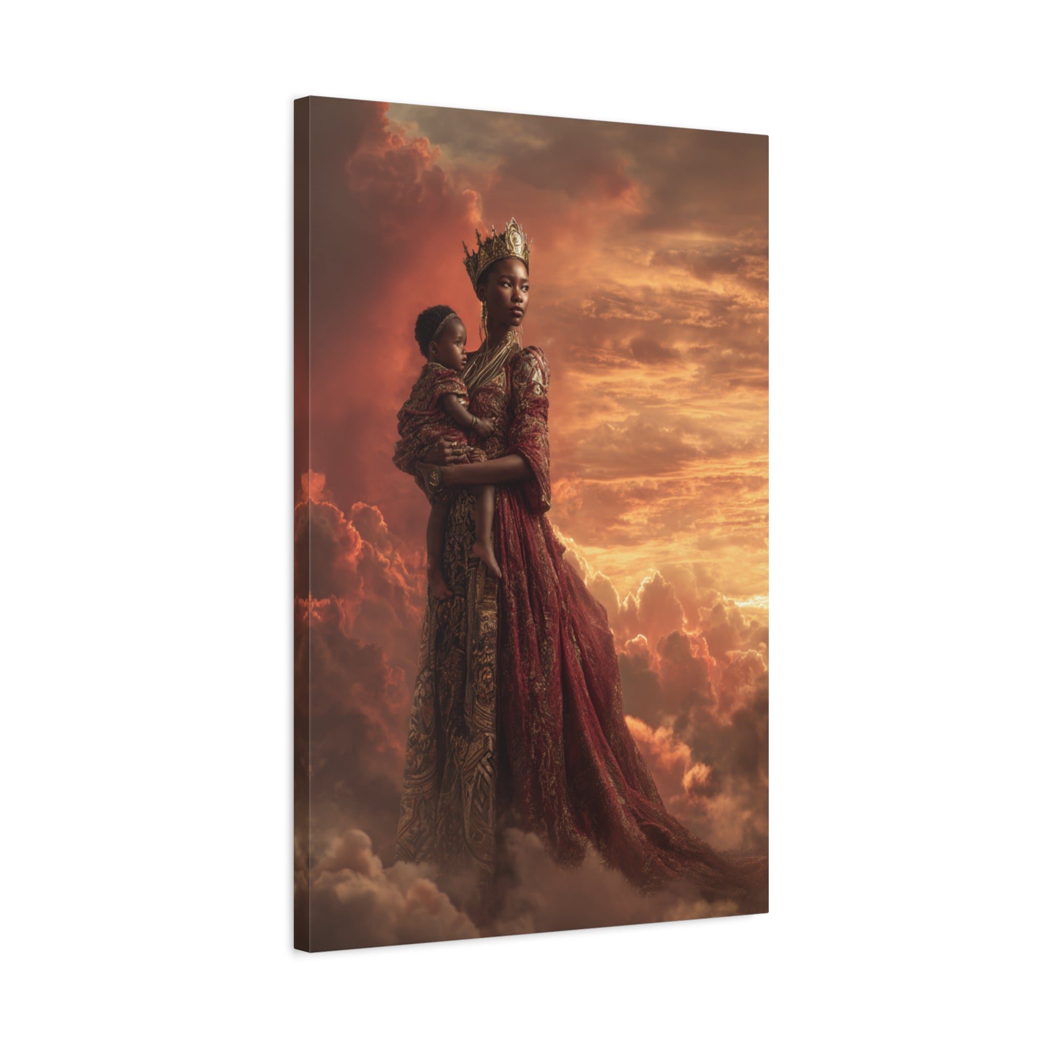 African Queen Mother Wall Art Canvas, Black Royalty Art Print, Melanin Motherhood Decor, Regal Black Woman Portrait, Afrocentric Home Decor, Luxury Gold Wall Art