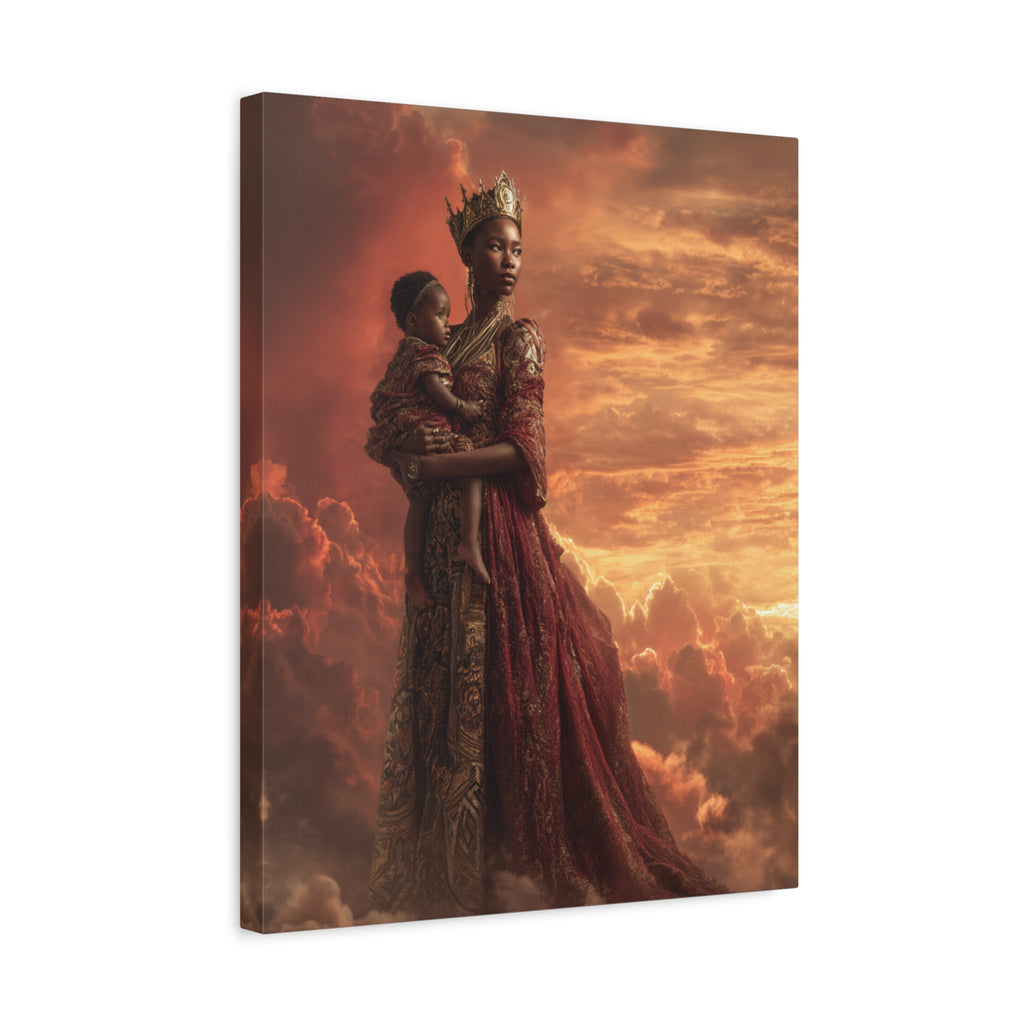African Queen Mother Wall Art Canvas, Black Royalty Art Print, Melanin Motherhood Decor, Regal Black Woman Portrait, Afrocentric Home Decor, Luxury Gold Wall Art