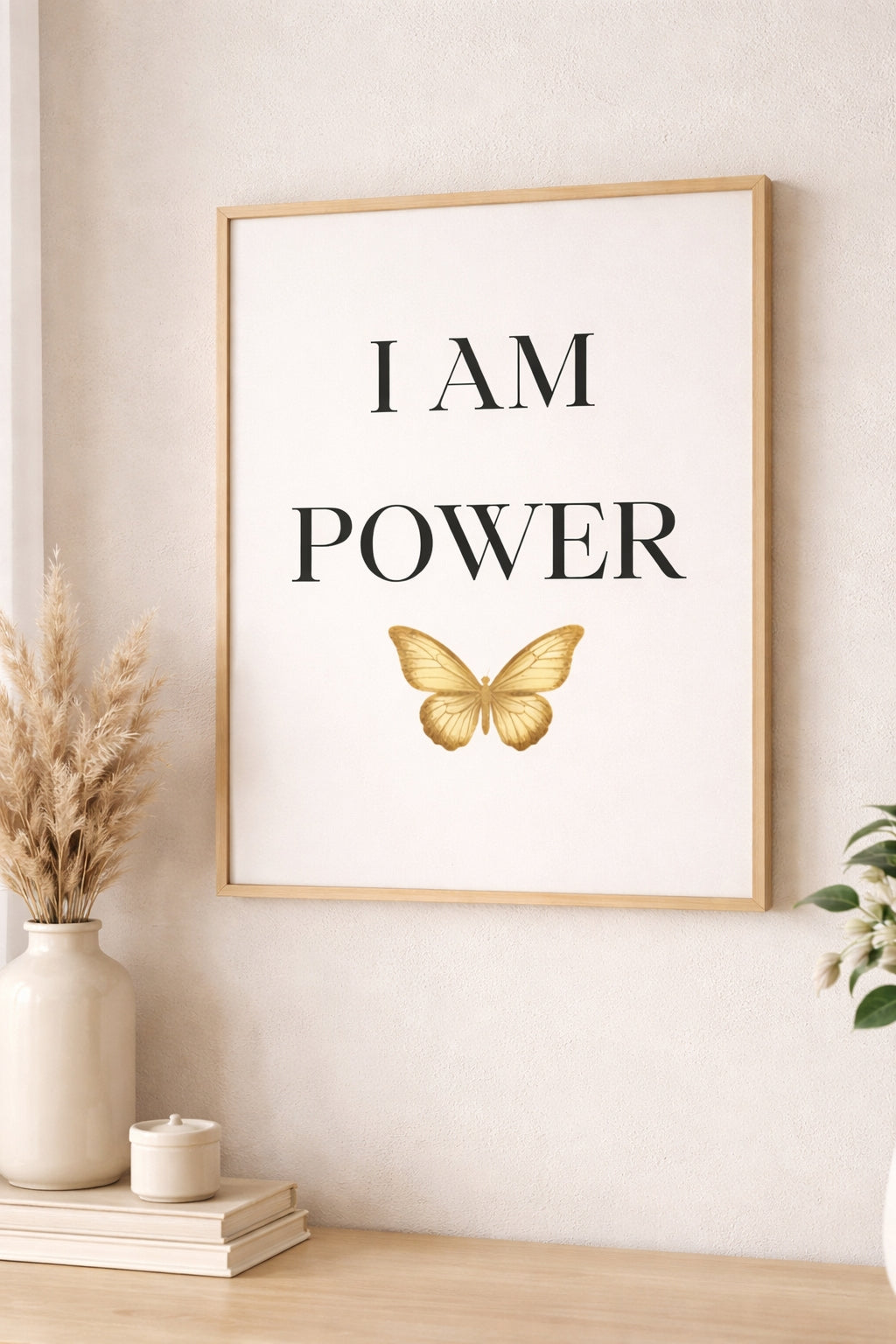 I Am Power Wall Art – Minimalist Affirmation Print, Black Empowerment Quote Decor, Afrocentric Motivational Wall Art