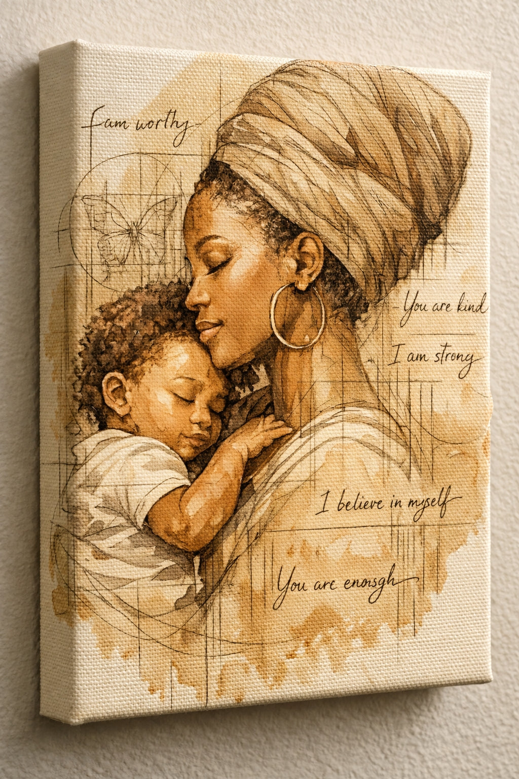Motherhood Wall Art – Mother and Child Sketch Print, Afrocentric Affirmation Decor, Black Motherhood Minimalist Art
